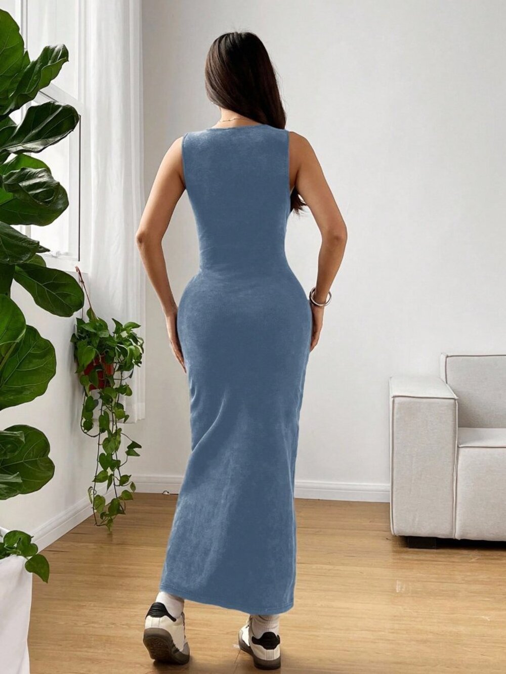 Blue Casual Women's acid wash Sleeveless Round Neck Tank Dress - Picture 2 of 6